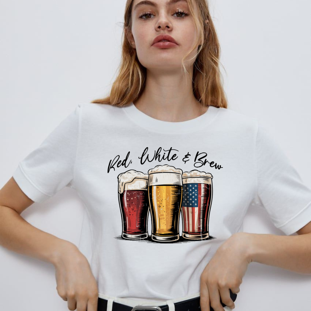 Unisex Beer T-Shirt Red White & Brew