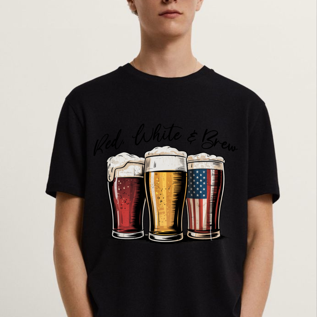 Unisex Beer T-Shirt Red White & Brew